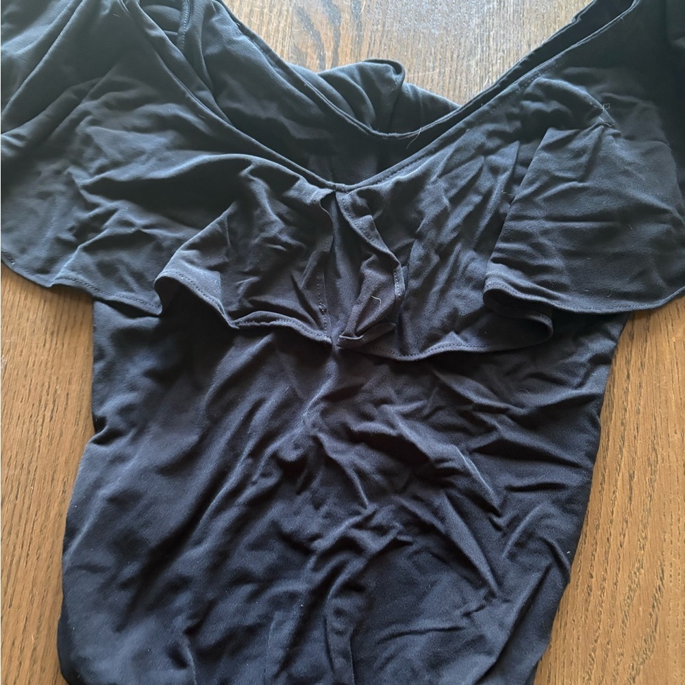Motel Rocks Black Ruffle-Trim Women’s One-Piece Bodysuit - Picture 7 of 7